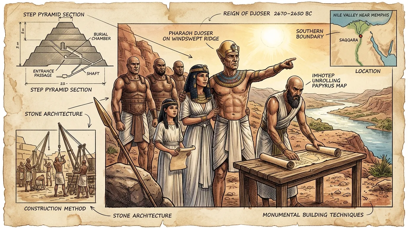 At the southern border, in the rugged hills near Elephantine, Djoser met with his trusted generals. The sun beat down relentlessly, baking the red rock beneath… At the southern border, in the rugged hills near Elephantine, Djoser met with his trusted generals. The sun beat down relentlessly, baking the red rock beneath…