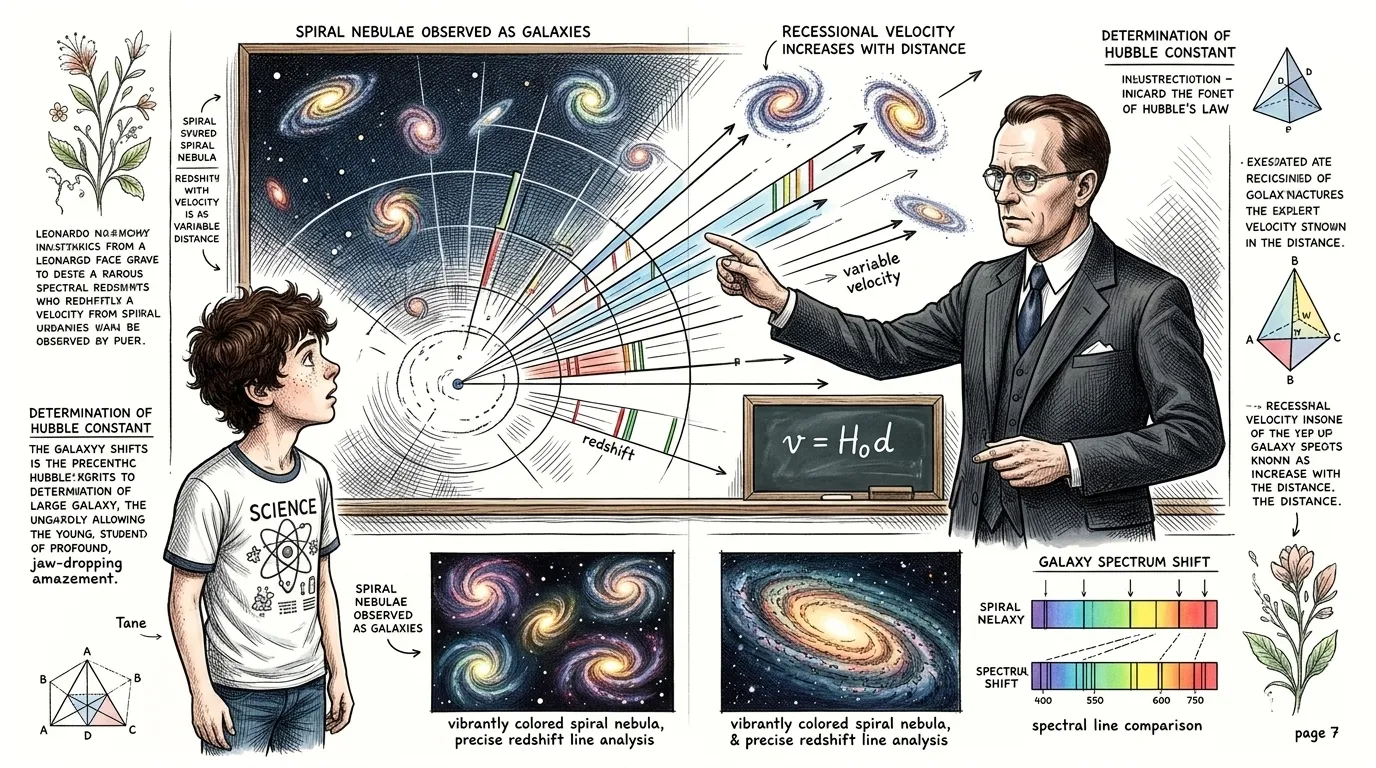 在确定旋涡星云是外部星系后,哈勃将注意力转向了它们的运动。他借鉴了天文学家维斯托·斯莱弗的早期工作,斯莱弗曾观察到大多数星云都表现出“红移”——表明… 在确定旋涡星云是外部星系后,哈勃将注意力转向了它们的运动。他借鉴了天文学家维斯托·斯莱弗的早期工作,斯莱弗曾观察到大多数星云都表现出“红移”——表明…