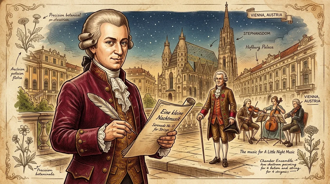 Eine kleine Nachtmusik by Wolfgang Amadeus Mozart (Vienna, Austria — 1787) — 图书封面 — Wonder Arts