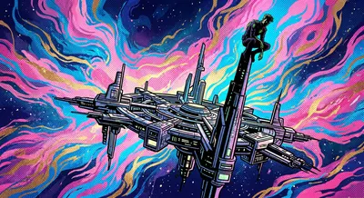 这座名为“彩虹堡垒”的庞大空间站悬浮在赛洛斯星云的背景中。棉花糖般的粉色、电光蓝和闪耀的金色漩涡点缀着虚空。堡垒内生命律动，却对即将吞噬一切的黑暗毫…