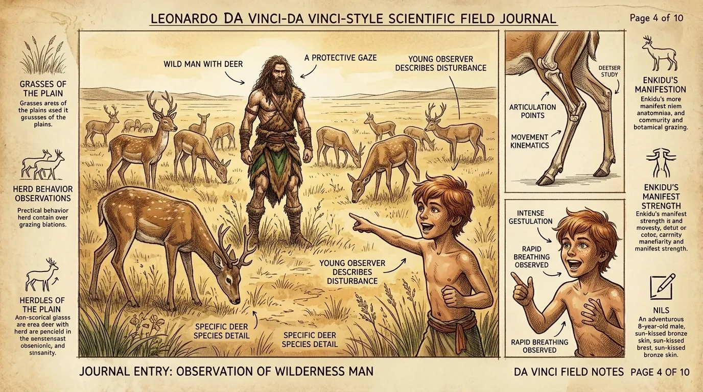 From the wilderness comes Enkidu, a wild man formed from clay and the essence of nature. He roams the plains, disrupting the trappers and challenging the… From the wilderness comes Enkidu, a wild man formed from clay and the essence of nature. He roams the plains, disrupting the trappers and challenging the…