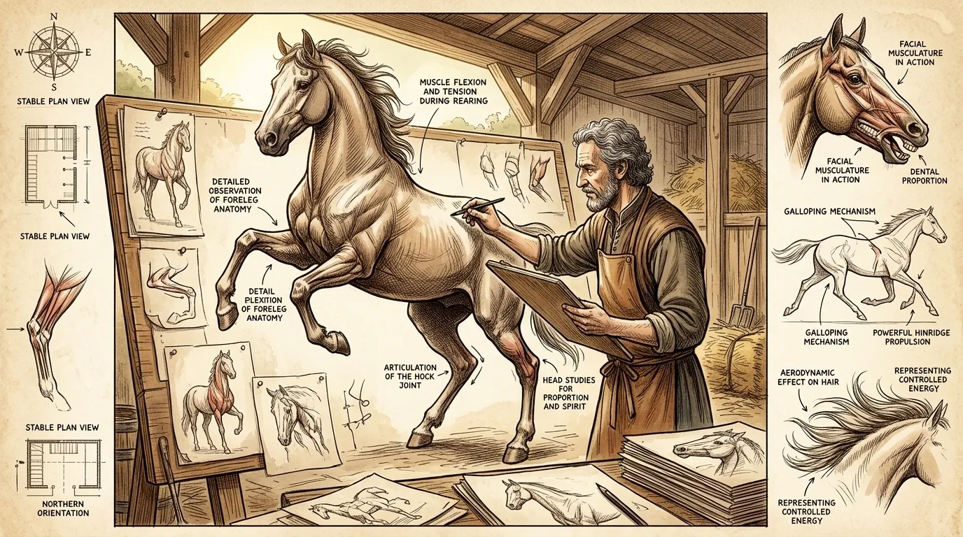 Verrocchio tirelessly sketched and studied horses, capturing their anatomy and power. He visited stables and observed military parades, seeking the perfect pose… Verrocchio tirelessly sketched and studied horses, capturing their anatomy and power. He visited stables and observed military parades, seeking the perfect pose…