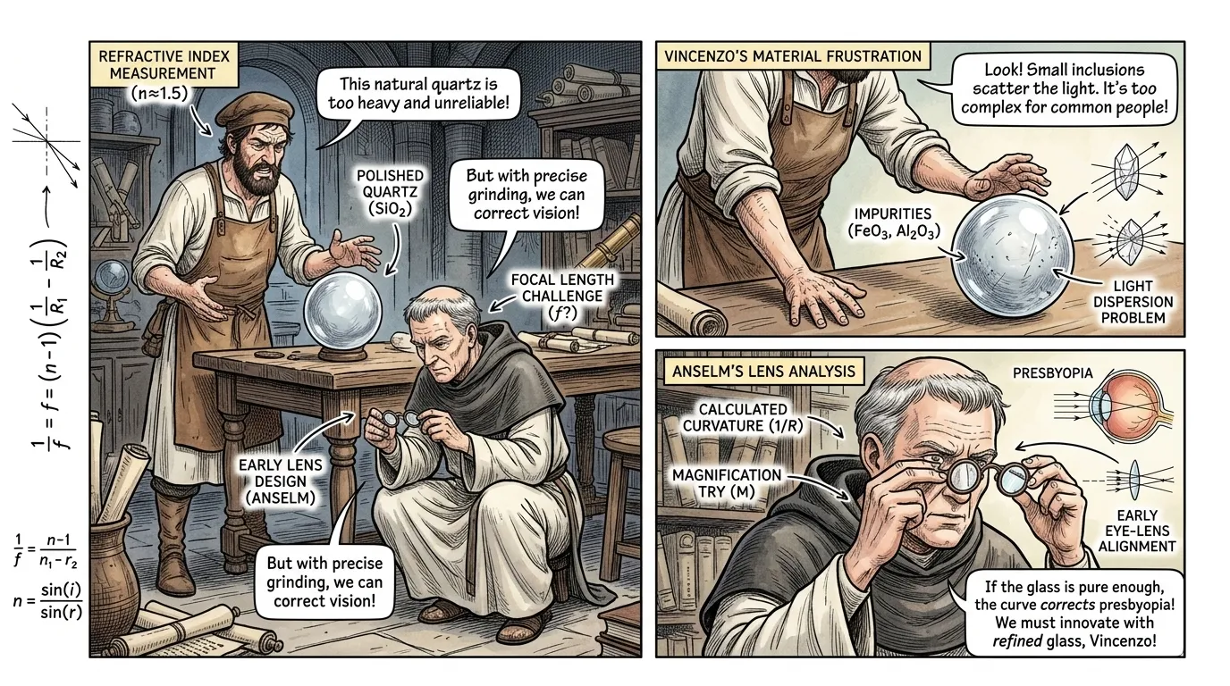 Across Europe, rudimentary forms of magnification existed, from polished rock crystal to glass spheres, but none offered a practical, wearable solution for… Across Europe, rudimentary forms of magnification existed, from polished rock crystal to glass spheres, but none offered a practical, wearable solution for…