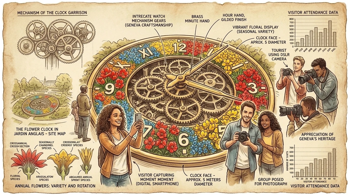 日内瓦湖畔的英国花园是标志性花钟的所在地,花钟是日内瓦制表传统的象征。花钟的设计随季节而变化,展示了这座城市对美学和精密的追求。 日内瓦湖畔的英国花园是标志性花钟的所在地,花钟是日内瓦制表传统的象征。花钟的设计随季节而变化,展示了这座城市对美学和精密的追求。