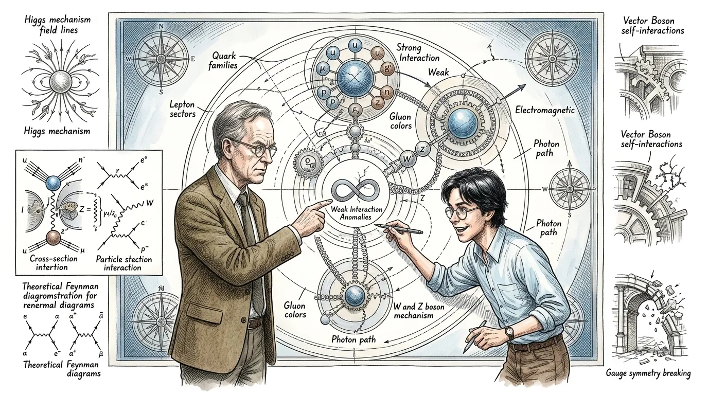 标准模型描述了宇宙最基本的组成部分,以及四种基本力中的三种:强相互作用、弱相互作用和电磁相互作用。它是我们最成功的物质理论,准确预测了无数亚原子粒子… 标准模型描述了宇宙最基本的组成部分,以及四种基本力中的三种:强相互作用、弱相互作用和电磁相互作用。它是我们最成功的物质理论,准确预测了无数亚原子粒子…