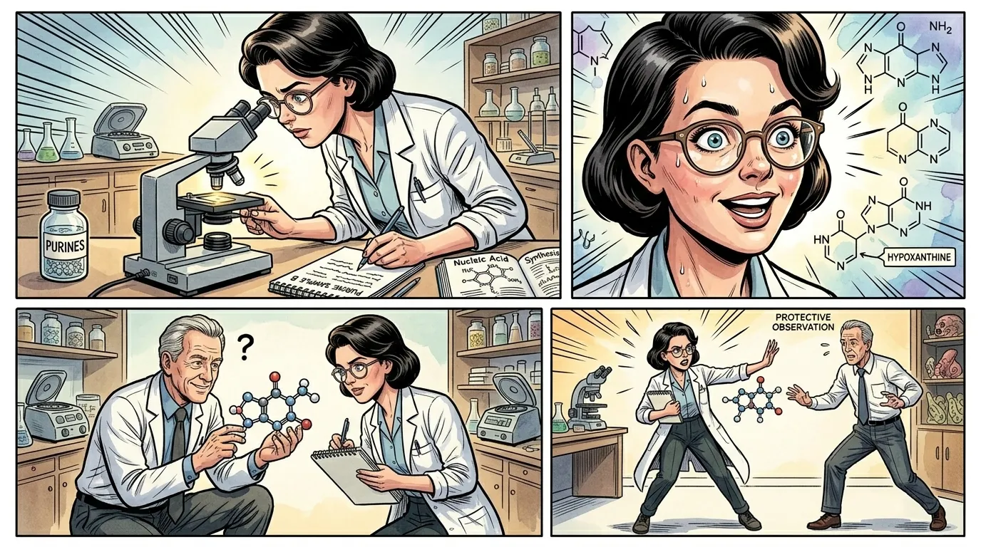 埃利昂的激进洞见源于她对生物化学的深刻理解,特别是对核酸——脱氧核糖核酸和核糖核酸——这些生命基本组成部分的合成的理解。 埃利昂的激进洞见源于她对生物化学的深刻理解,特别是对核酸——脱氧核糖核酸和核糖核酸——这些生命基本组成部分的合成的理解。
