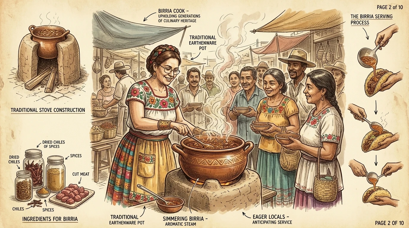 比利亚(birria)这道传统菜肴在大锅中炖煮,香气四溢。厨师们使用代代相传的家族食谱,确保味道正宗。当地人聚集在摊位周围,渴望品尝这道标志性的瓜达… 比利亚(birria)这道传统菜肴在大锅中炖煮,香气四溢。厨师们使用代代相传的家族食谱,确保味道正宗。当地人聚集在摊位周围,渴望品尝这道标志性的瓜达…