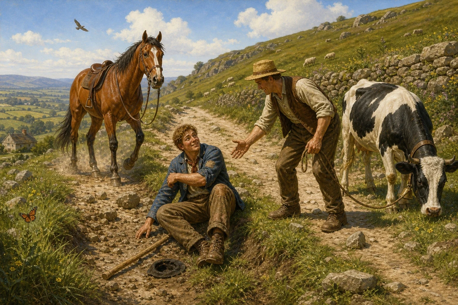 Hans rode on, pleased as could be, until he grew bold and dug in his heels to make the horse go faster. The horse broke into a gallop at once, tossing its head… Hans rode on, pleased as could be, until he grew bold and dug in his heels to make the horse go faster. The horse broke into a gallop at once, tossing its head…