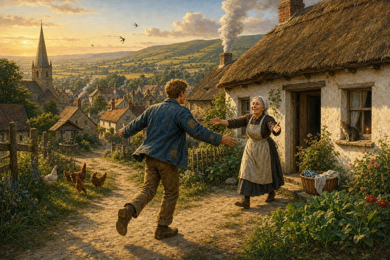 At last Hans came within sight of his mother's village, and there was the little cottage at its edge, just as he remembered it, with smoke curling from the… At last Hans came within sight of his mother's village, and there was the little cottage at its edge, just as he remembered it, with smoke curling from the…