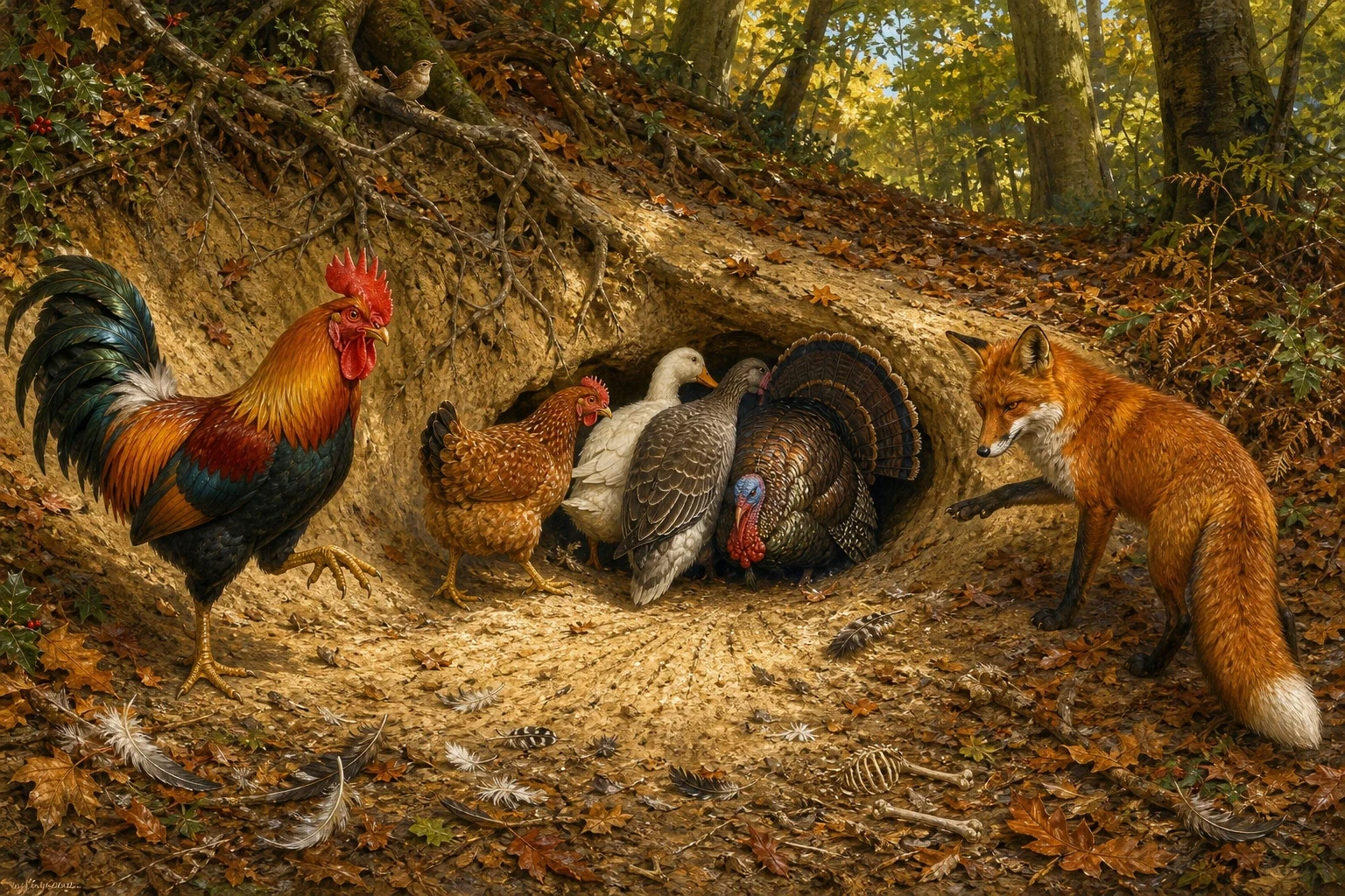 The short cut went down into a hollow where the trees were thick and the light went green, and at the bottom of it, in a sandy bank, there was a hole — a proper…