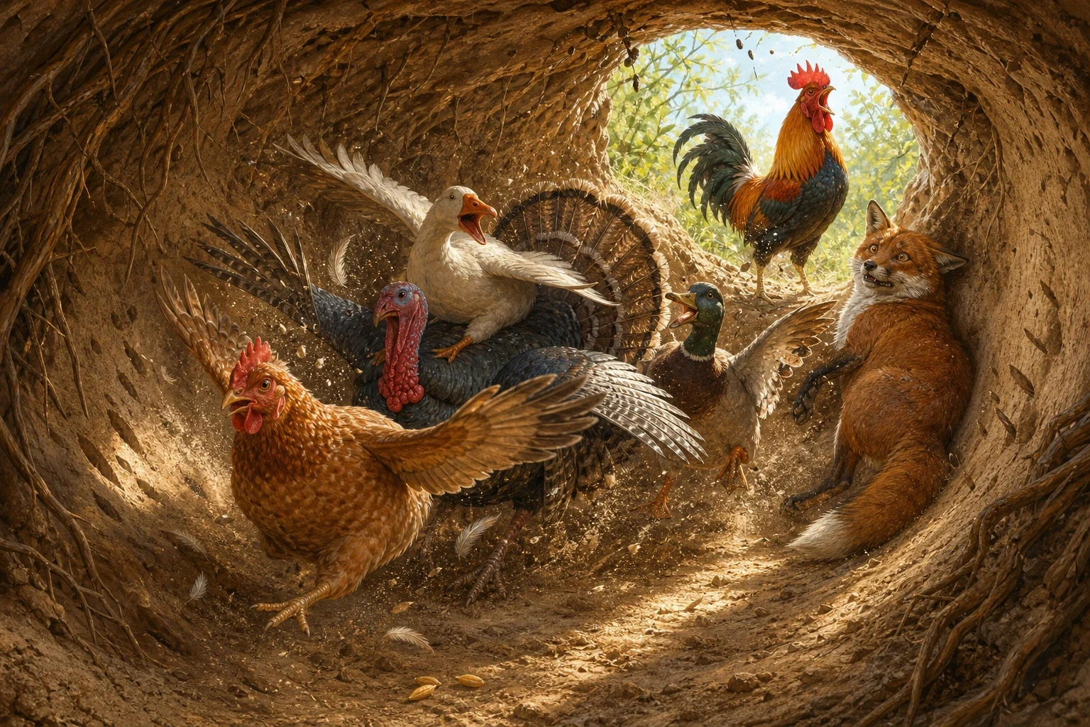 Cocky-Locky did the only thing a cockerel can do when he has worked something out and has about two seconds in which to say so.