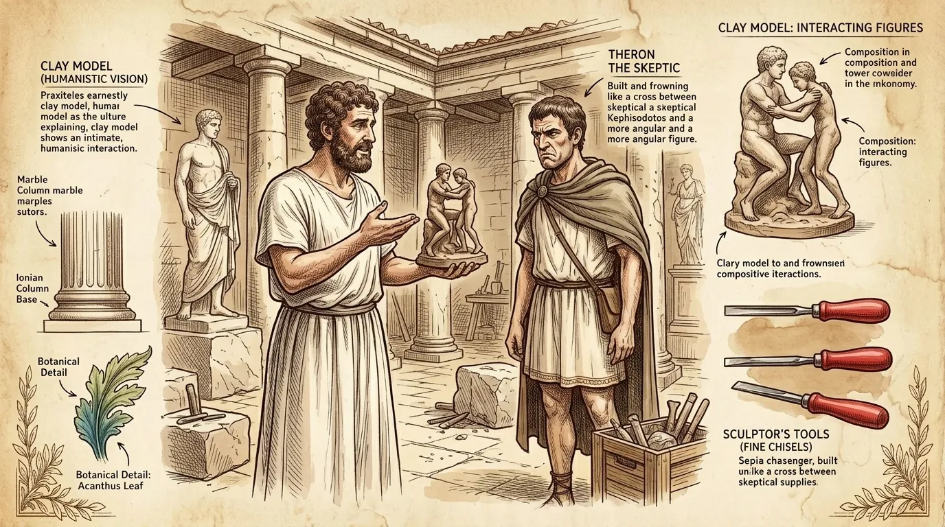 Unlike many of his contemporaries, Praxiteles sought to infuse his gods with human qualities. He envisioned Hermes not as a remote deity, but as a caring… Unlike many of his contemporaries, Praxiteles sought to infuse his gods with human qualities. He envisioned Hermes not as a remote deity, but as a caring…