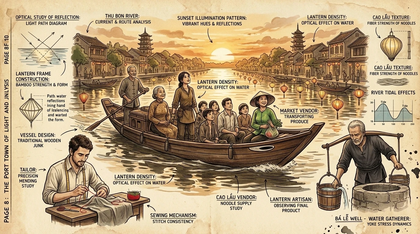 夕阳西下,秋盆河倒映着会安建筑和灯笼的绚丽色彩。船只在水面上轻轻滑过,营造出宁静如画的景象。黄金时段为小镇披上了一层温暖的光辉,更添其美。 夕阳西下,秋盆河倒映着会安建筑和灯笼的绚丽色彩。船只在水面上轻轻滑过,营造出宁静如画的景象。黄金时段为小镇披上了一层温暖的光辉,更添其美。