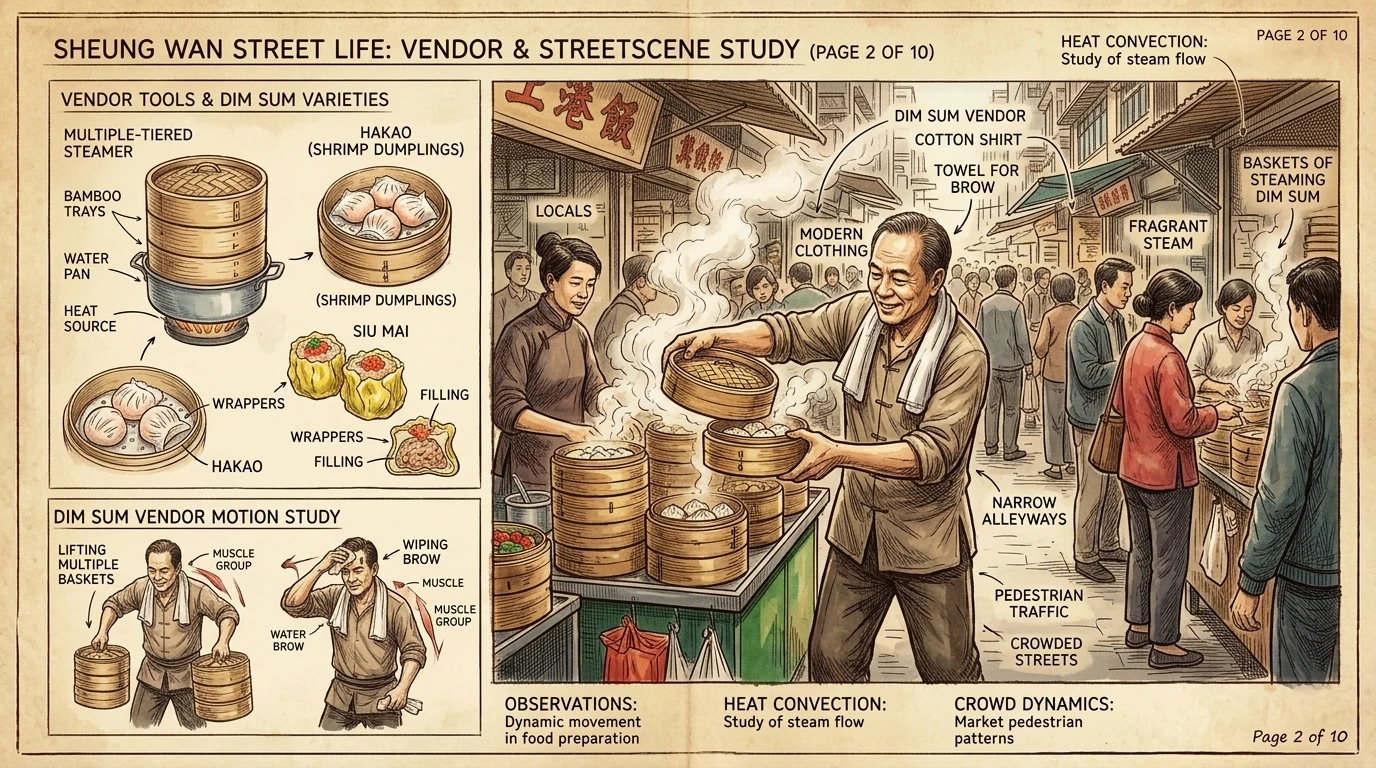 在上环熙熙攘攘的街区,新鲜出炉的点心香气弥漫,小贩们正准备着一笼笼美食。身着现代与传统服饰的当地居民穿梭于拥挤的街市,寻找当天最新鲜的食材。 在上环熙熙攘攘的街区,新鲜出炉的点心香气弥漫,小贩们正准备着一笼笼美食。身着现代与传统服饰的当地居民穿梭于拥挤的街市,寻找当天最新鲜的食材。