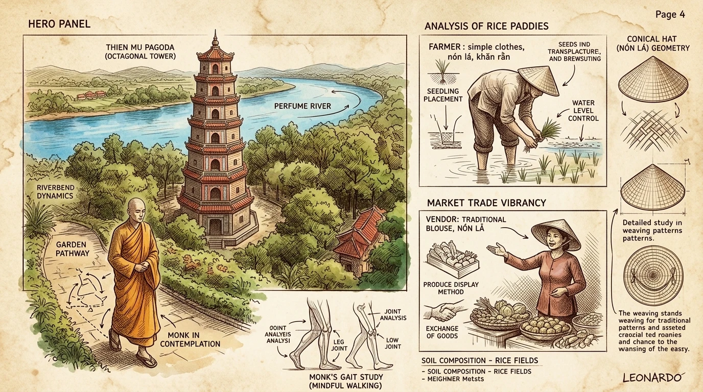 天姥寺,又称天女寺,优雅地矗立在俯瞰香江的山丘上。这座七层八角宝塔是顺化的象征,也是一个宁静沉思之所。身披藏红色僧袍的僧侣们漫步于寺庙宁静的花园中。 天姥寺,又称天女寺,优雅地矗立在俯瞰香江的山丘上。这座七层八角宝塔是顺化的象征,也是一个宁静沉思之所。身披藏红色僧袍的僧侣们漫步于寺庙宁静的花园中。