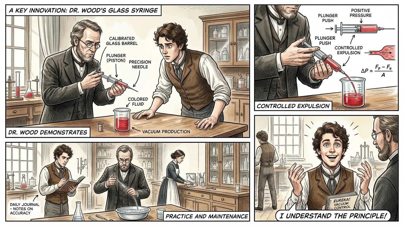 "The syringe itself acts as a precise pump," Wood continues, demonstrating with… "The syringe itself acts as a precise pump," Wood continues, demonstrating with…
