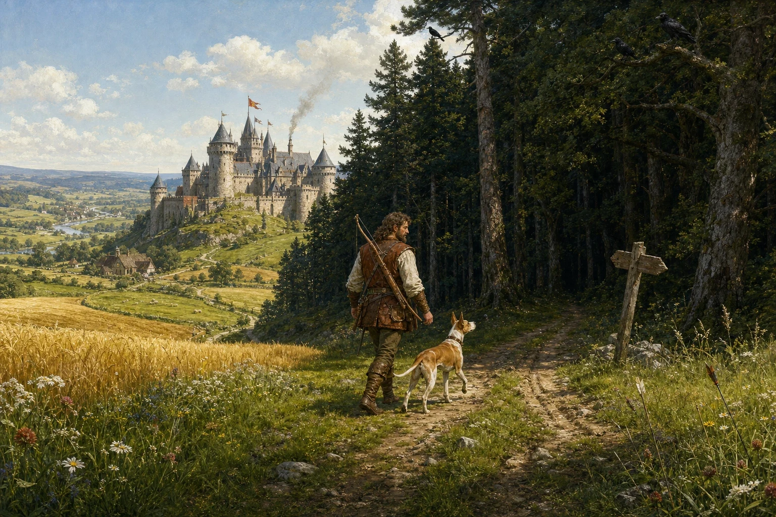Long ago there was a king whose castle stood at the edge of a great, dark forest. Inside that forest, deer and boar ran wild, but for years no hunter who went… Long ago there was a king whose castle stood at the edge of a great, dark forest. Inside that forest, deer and boar ran wild, but for years no hunter who went…