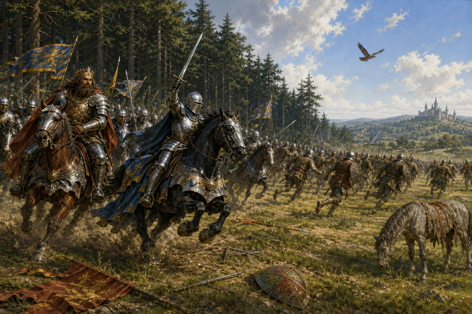 Soon after, war broke out, and a powerful enemy king marched against the kingdom with a great army. The boy, still hiding his golden hair as a gardener's boy… Soon after, war broke out, and a powerful enemy king marched against the kingdom with a great army. The boy, still hiding his golden hair as a gardener's boy…