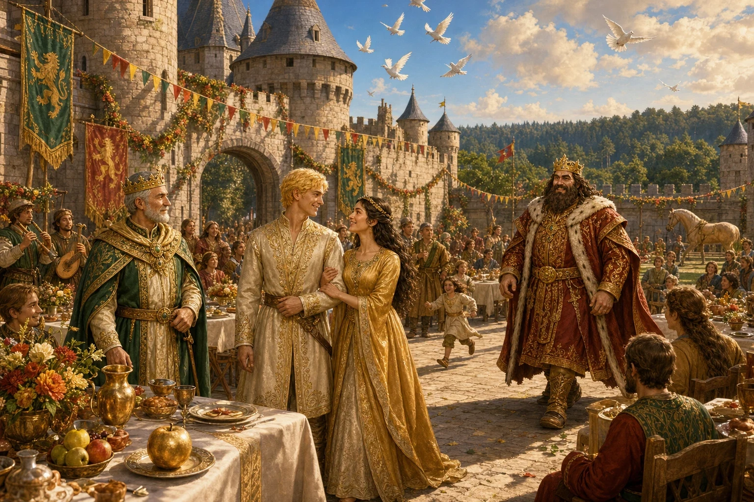 The king held a great three-day feast, and each day a golden apple was thrown among the young men, with the rule that whoever caught it must bring it to the… The king held a great three-day feast, and each day a golden apple was thrown among the young men, with the rule that whoever caught it must bring it to the…