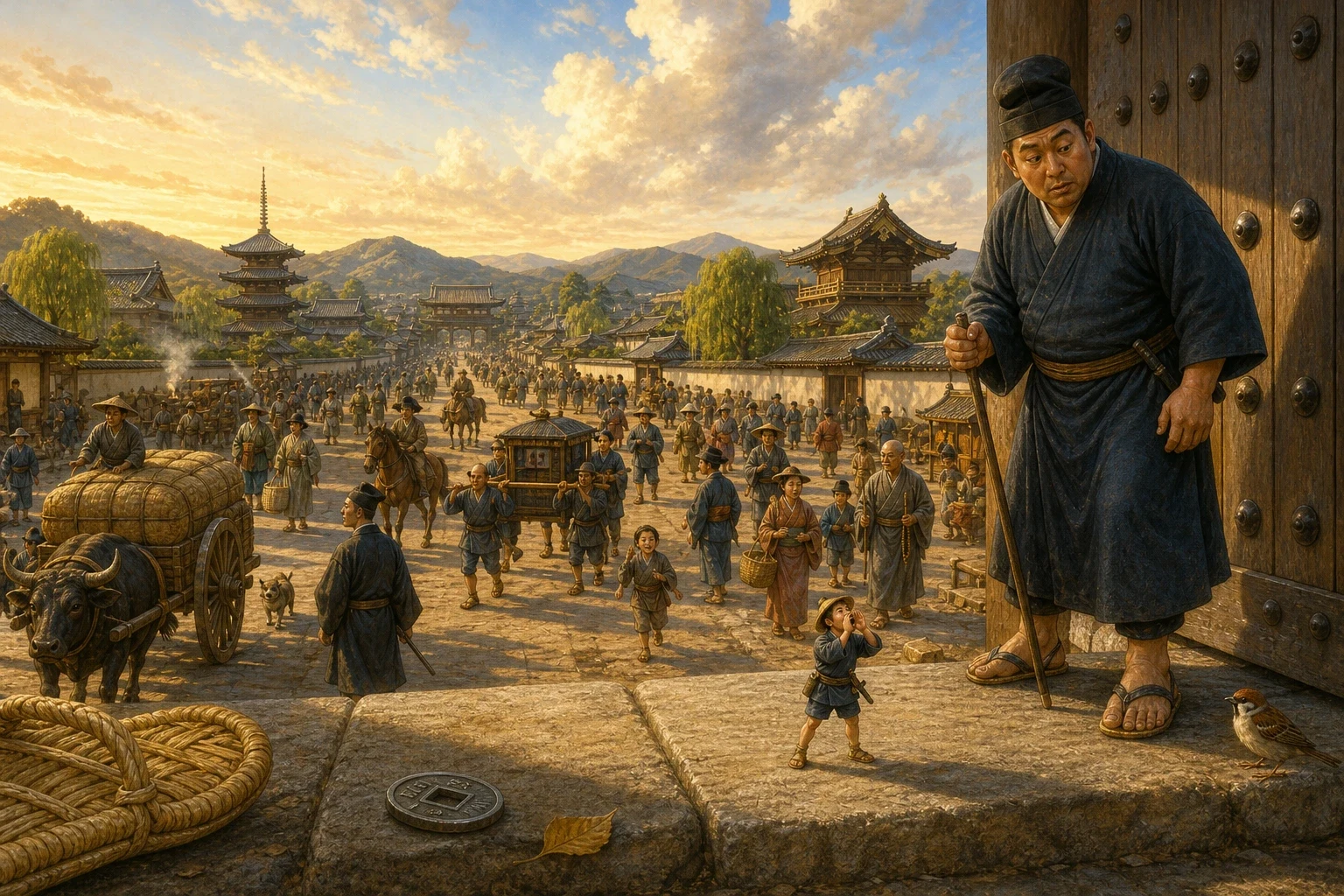 And at the end of the river was the capital. Issun-boshi pulled his bowl up under a willow root, hid it carefully, and walked into the city — and the city… And at the end of the river was the capital. Issun-boshi pulled his bowl up under a willow root, hid it carefully, and walked into the city — and the city…