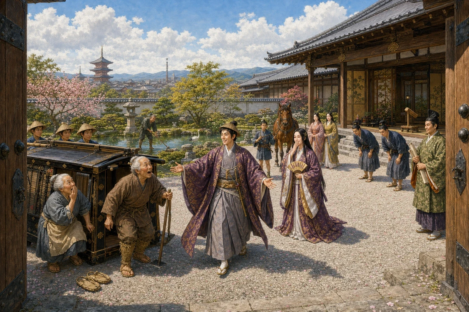 She swung the mallet, and said what he had asked for, and swung it again — and Issun-boshi grew. He grew up off the step and out of his tiny kimono and went on… She swung the mallet, and said what he had asked for, and swung it again — and Issun-boshi grew. He grew up off the step and out of his tiny kimono and went on…