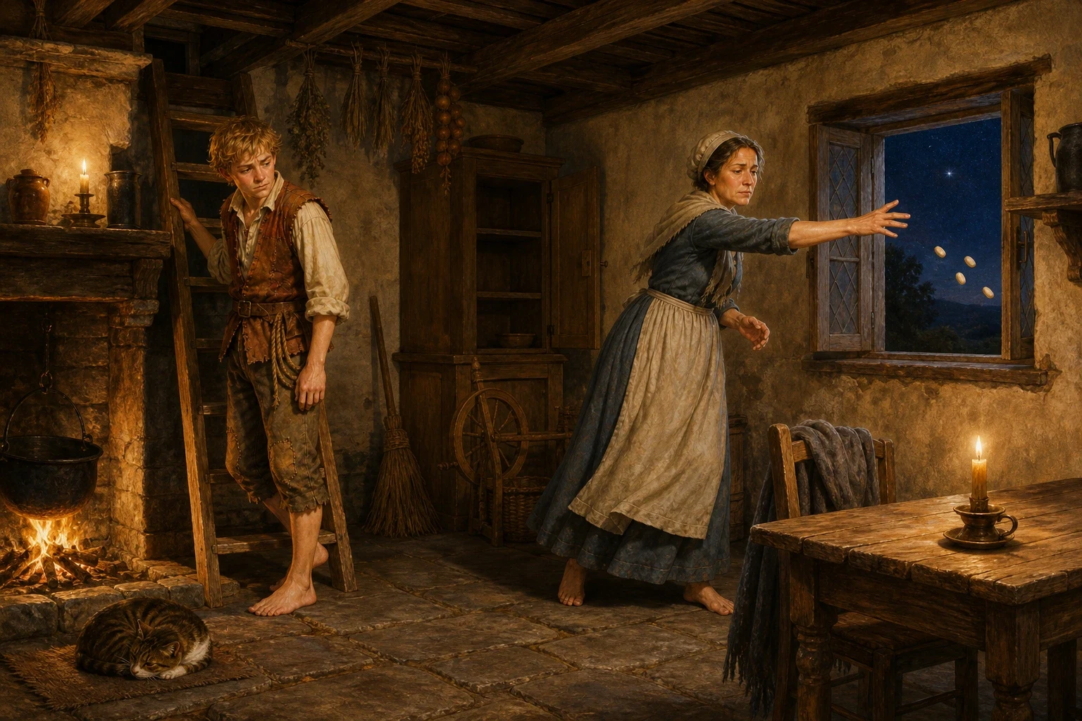 It was dark by the time Jack came home, and he came home with no cow and no money. When his mother asked what he had got for Milky-White, he opened his hand and… It was dark by the time Jack came home, and he came home with no cow and no money. When his mother asked what he had got for Milky-White, he opened his hand and…