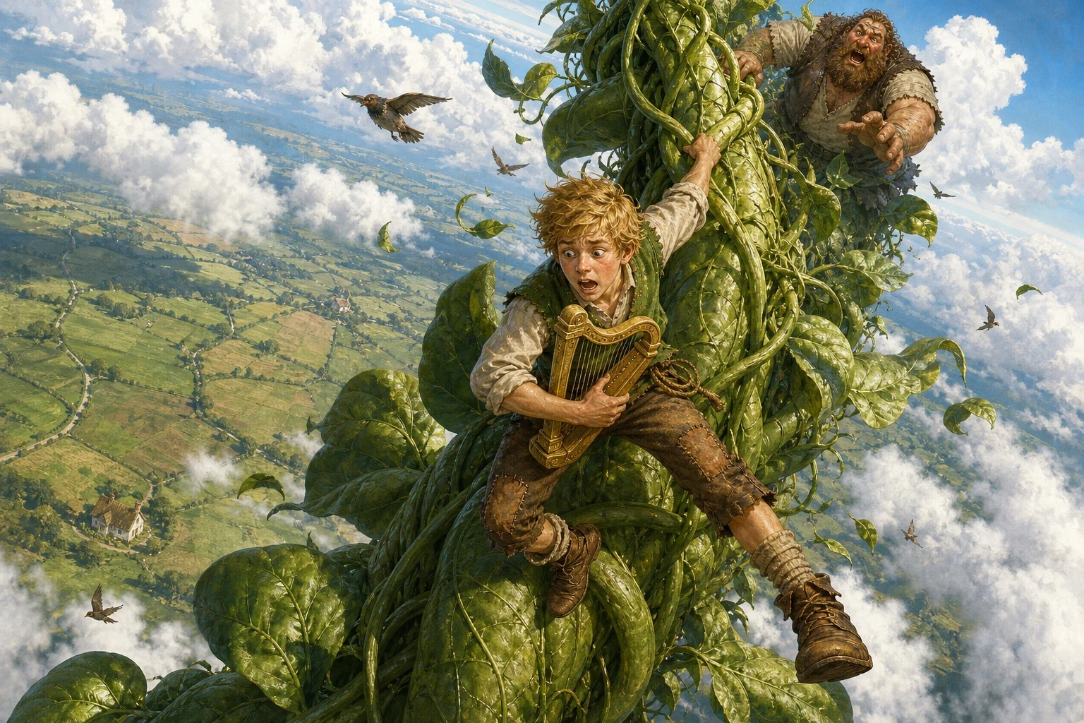 Jack should have stopped there. Instead he climbed up a third time, because he had heard the giant had a harp of gold that sang by itself, and he wanted it more… Jack should have stopped there. Instead he climbed up a third time, because he had heard the giant had a harp of gold that sang by itself, and he wanted it more…