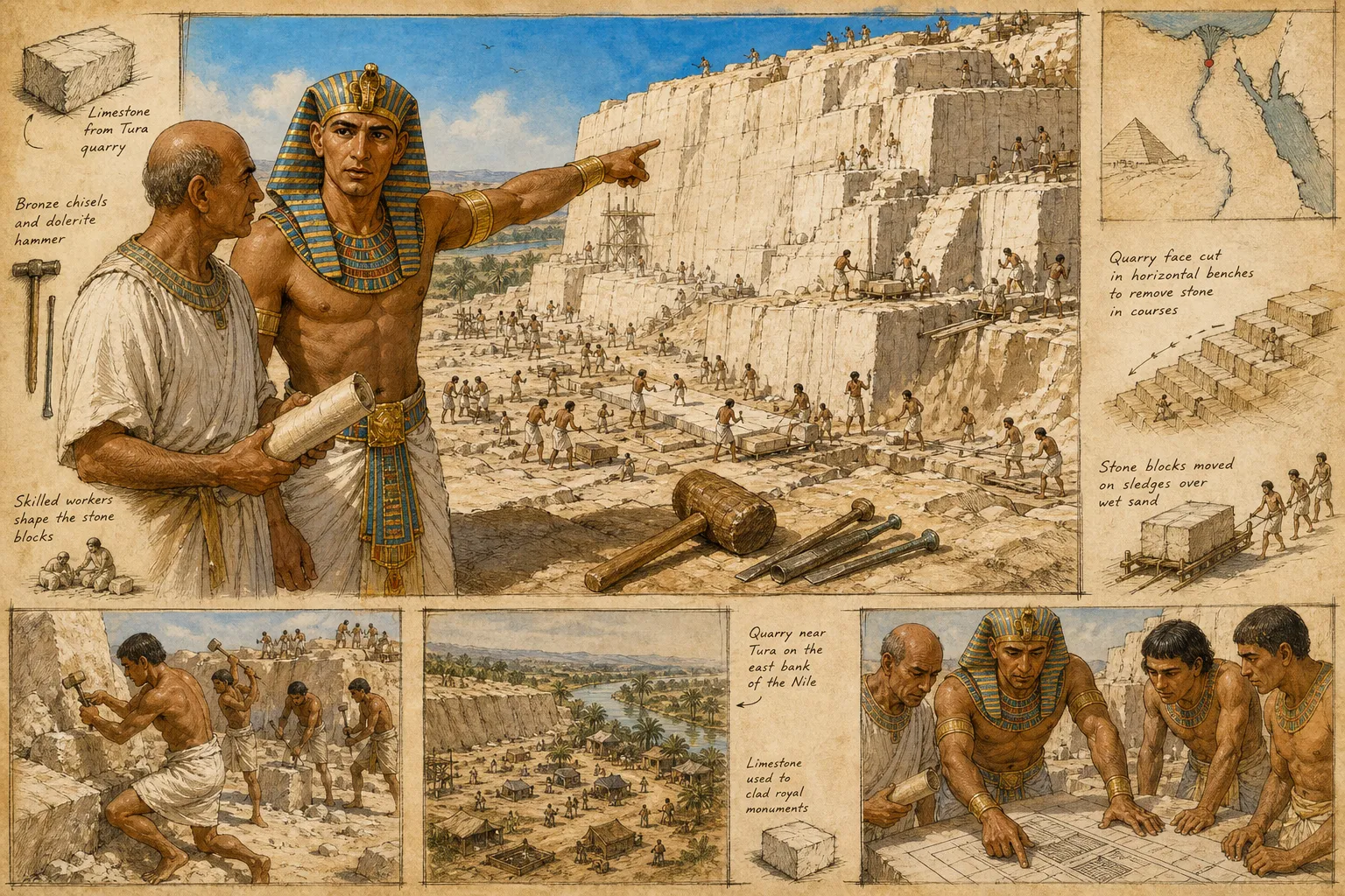 Dust rises in fine clouds as King Khafre stands amidst the Giza quarry, the air thick with the metallic tang of sweat and stone.