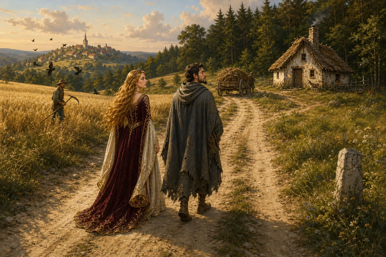 So the princess left her father's castle, walking beside her new husband down the long road into the countryside, carrying nothing but the gown on her back. So the princess left her father's castle, walking beside her new husband down the long road into the countryside, carrying nothing but the gown on her back.
