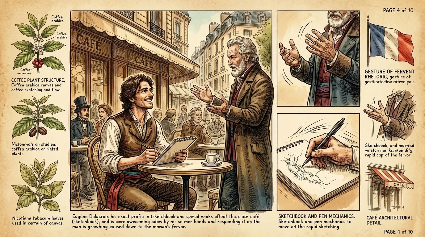 Paris buzzed with revolutionary fervor. Delacroix, sketching in a café, overhears passionate discussions about liberty and justice. Paris buzzed with revolutionary fervor. Delacroix, sketching in a café, overhears passionate discussions about liberty and justice.