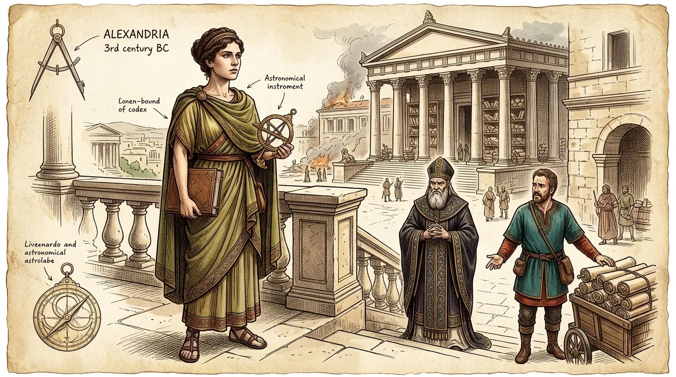 Library of Alexandria destruction (Alexandria, Egypt — c. 3rd Century BC) — 图书封面 — Wonder Arts