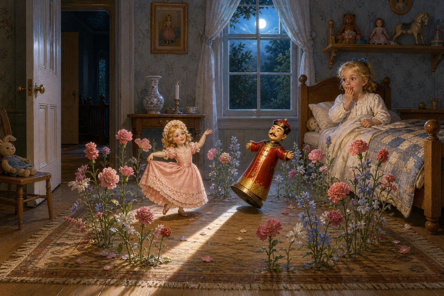 Ida sat straight up and crept to the edge of her bed, and there, in the middle of the moonlit nursery floor, she saw the most wonderful thing. Ida sat straight up and crept to the edge of her bed, and there, in the middle of the moonlit nursery floor, she saw the most wonderful thing.