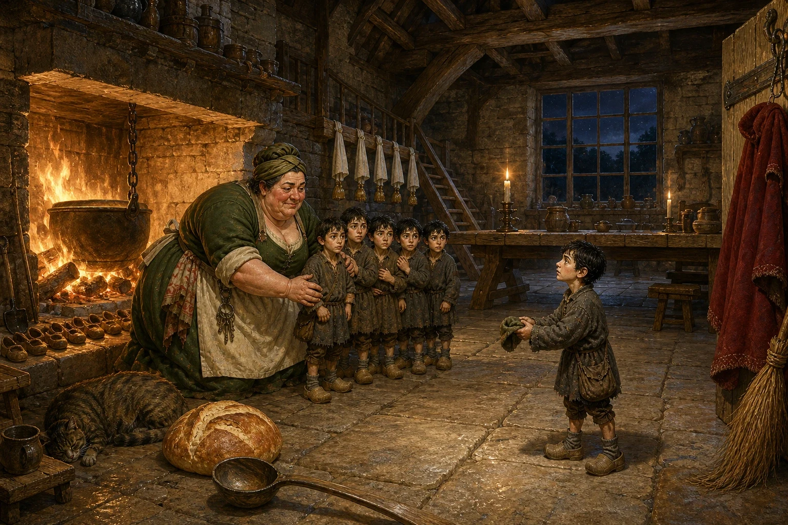 They walked half the night, and the house, when they reached it, was far worse than Thumbling had expected: the step came up to his chest and the door-knocker…