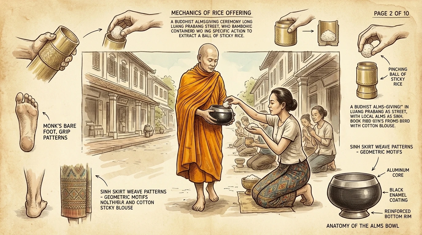 每天清晨,身披藏红色袈裟的僧侣们在琅勃拉邦的街道上静默行走,接受信众布施,这是一种被称为“Sai Bat”的神圣仪式。 每天清晨,身披藏红色袈裟的僧侣们在琅勃拉邦的街道上静默行走,接受信众布施,这是一种被称为“Sai Bat”的神圣仪式。