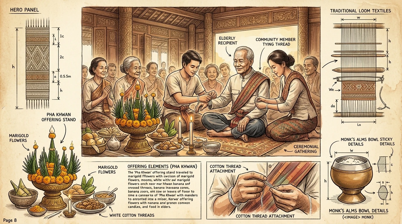 拴线仪式是老挝的传统仪式,用于庆祝重要事件,例如婚礼、新生儿诞生或欢迎来宾。仪式中,人们会将棉线系在参与者的手腕上,祝愿他们好运、幸福安康。 拴线仪式是老挝的传统仪式,用于庆祝重要事件,例如婚礼、新生儿诞生或欢迎来宾。仪式中,人们会将棉线系在参与者的手腕上,祝愿他们好运、幸福安康。