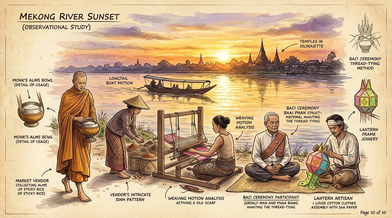 夕阳西下,湄公河上金光闪烁,琅勃拉邦的寺庙和村庄沐浴在金色的余晖中。宁静的氛围和迷人的景色,让人流连忘返。… 夕阳西下,湄公河上金光闪烁,琅勃拉邦的寺庙和村庄沐浴在金色的余晖中。宁静的氛围和迷人的景色,让人流连忘返。…