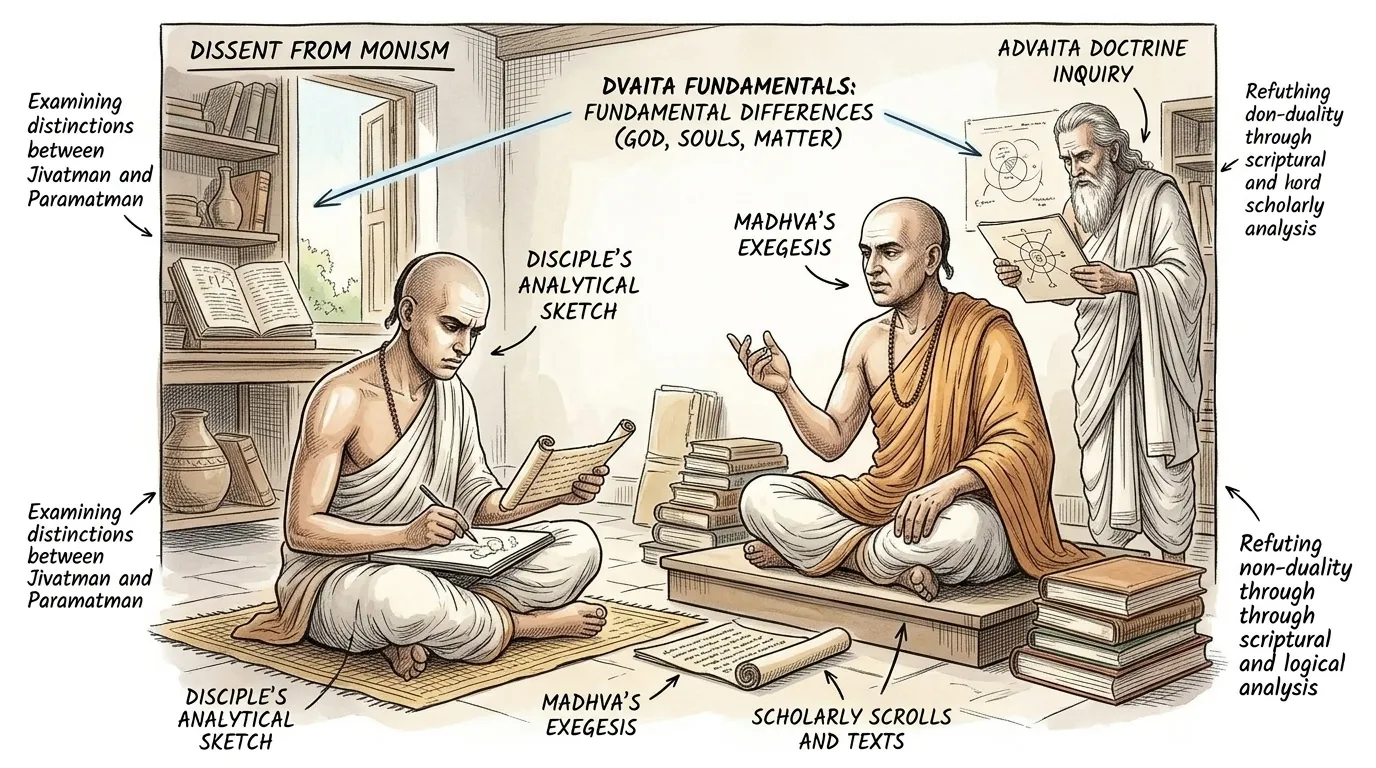 在马德瓦之前,强调终极不二论的吠檀多不二论哲学在印度思想界占据着举足轻重的地位。其核心教义通常暗示着一种本质上的同一性,即个体灵魂(阿特曼)与终极实… 在马德瓦之前,强调终极不二论的吠檀多不二论哲学在印度思想界占据着举足轻重的地位。其核心教义通常暗示着一种本质上的同一性,即个体灵魂(阿特曼)与终极实…