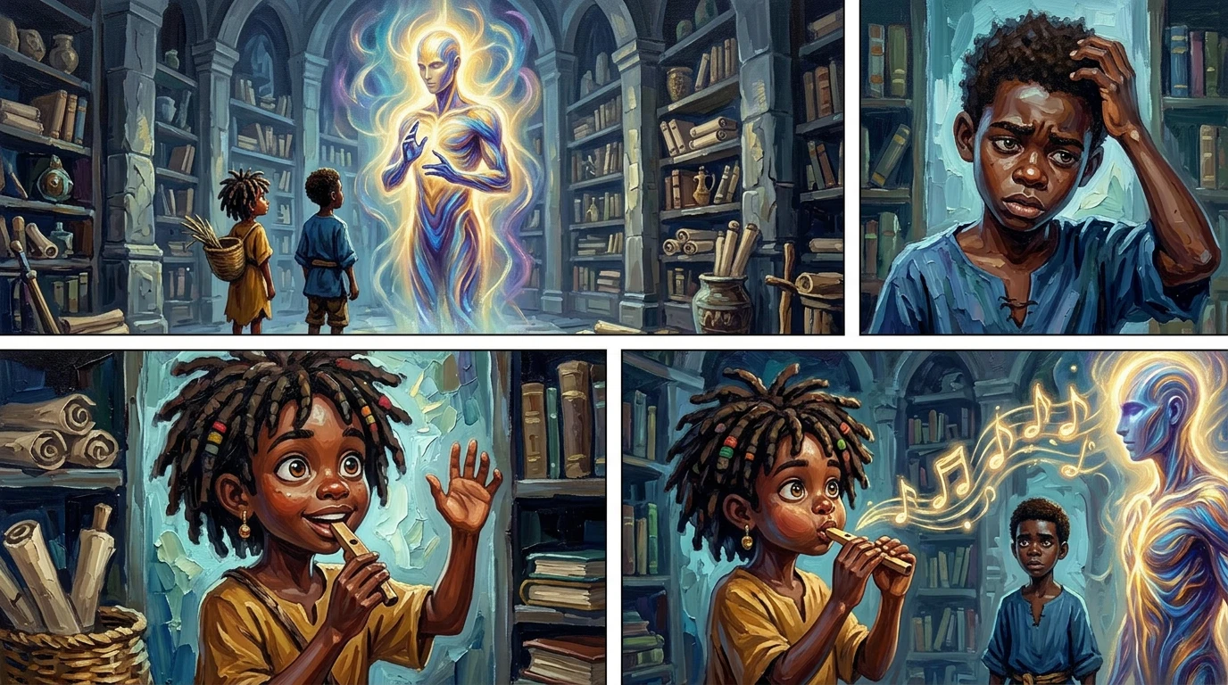 Eine schimmernde Gestalt materialisierte sich vor ihnen – ein Wächter der Bibliothek, gemacht aus reinem Licht. „Um die wahre Macht der Geschichten… Eine schimmernde Gestalt materialisierte sich vor ihnen – ein Wächter der Bibliothek, gemacht aus reinem Licht. „Um die wahre Macht der Geschichten…