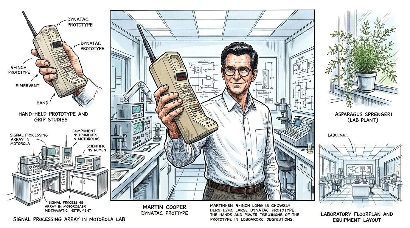 库珀的团队通过不懈努力，最终取得了成功。他们生产出了DynaTAC原型机，这款设备长九英寸，重两点五磅，通话时间可达三十分钟。