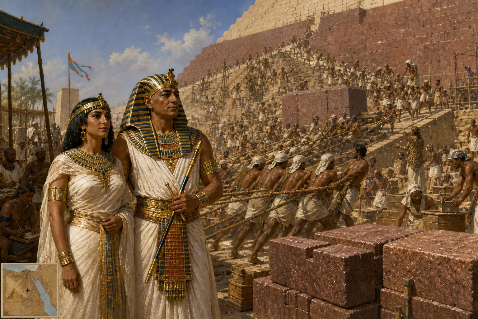 Years into the construction, the Giza plateau buzzed with ceaseless activity. Menkaure, a powerful figure in his mid-forties, stood beside his principal wife… Years into the construction, the Giza plateau buzzed with ceaseless activity. Menkaure, a powerful figure in his mid-forties, stood beside his principal wife…