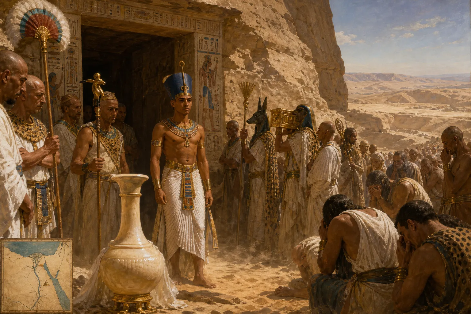 The long and just reign of Menkaure came to its end. His body, now still and silent, was prepared for its eternal journey. The long and just reign of Menkaure came to its end. His body, now still and silent, was prepared for its eternal journey.