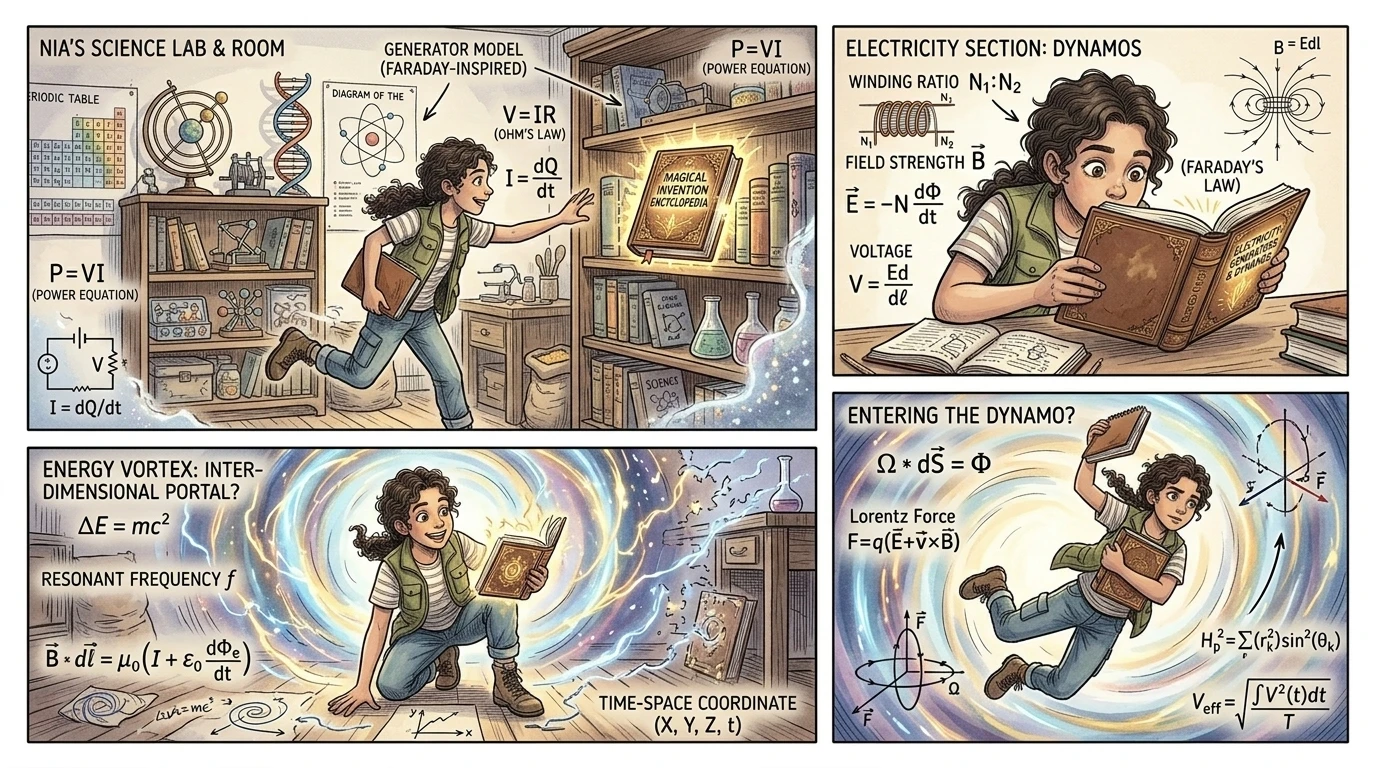 妮娅冲进她那间科学主题的卧室,像一阵旋风般充满活力。书架沿着墙壁排列,上面摆满了科学工具包和行星模型。她冲到书架前,抽出她的《魔法发明百科全书》,它… 妮娅冲进她那间科学主题的卧室,像一阵旋风般充满活力。书架沿着墙壁排列,上面摆满了科学工具包和行星模型。她冲到书架前,抽出她的《魔法发明百科全书》,它…