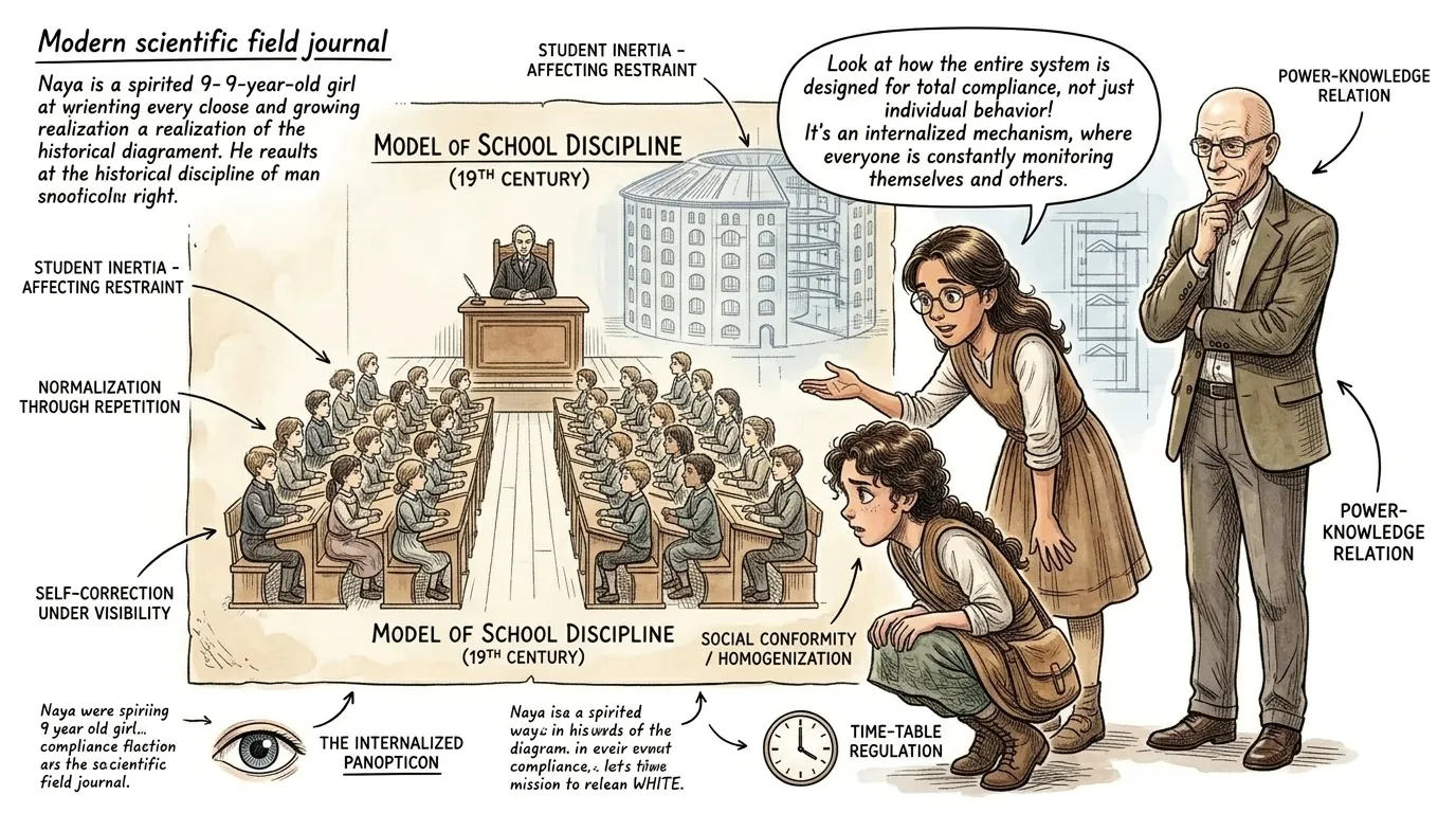 随着她们继续探索,女孩们看到了福柯的思想如何与社会鼓励人们顺从的微妙方式联系起来,让人们在没有明显看守的情况下,自我约束自己的行为。 随着她们继续探索,女孩们看到了福柯的思想如何与社会鼓励人们顺从的微妙方式联系起来,让人们在没有明显看守的情况下,自我约束自己的行为。