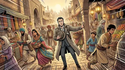 He landed in a bustling marketplace, the air thick with exotic scents. People hurried past, oblivious to the chaos he'd just left behind. He landed in a bustling marketplace, the air thick with exotic scents. People hurried past, oblivious to the chaos he'd just left behind.