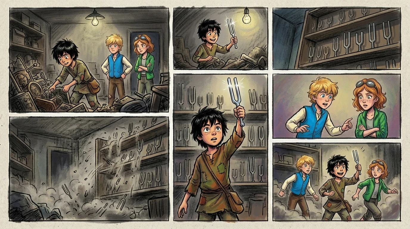 在布满灰尘的房间里,他们发现了一堆音叉。陶抓起规则手册。“每列火车都有一个独特的频率,与特定的陨石碎片相匹配!”突然,房间开始轰隆作响。 在布满灰尘的房间里,他们发现了一堆音叉。陶抓起规则手册。“每列火车都有一个独特的频率,与特定的陨石碎片相匹配!”突然,房间开始轰隆作响。