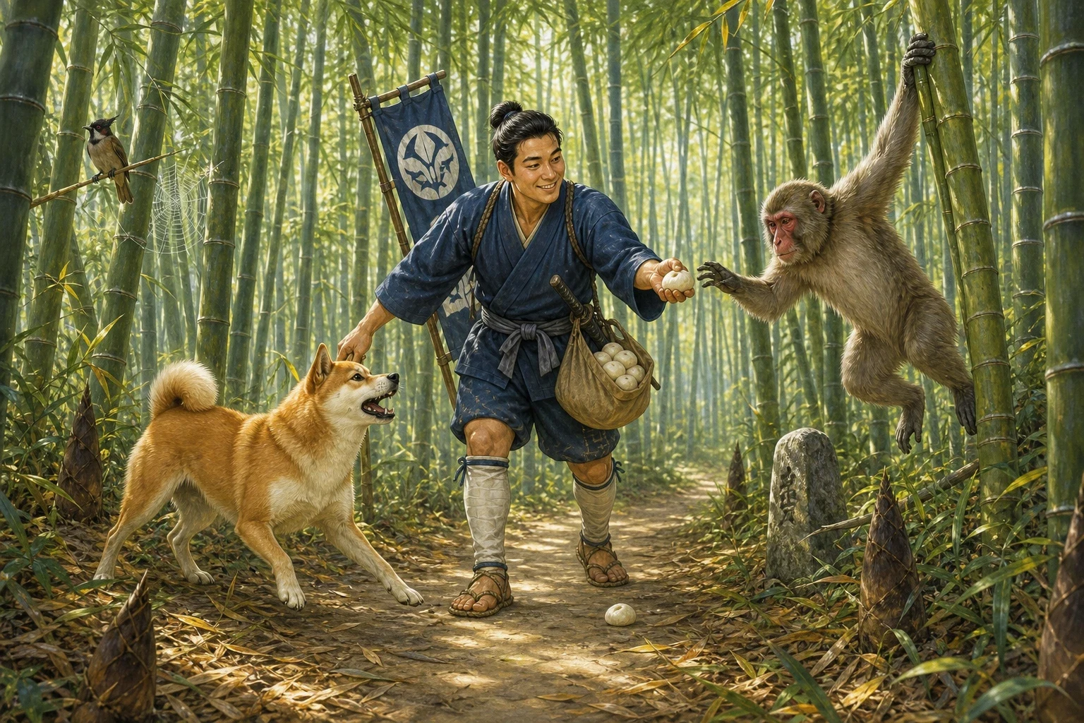 Over the mountain the path came down into a bamboo forest, where everything was green and striped and the light came through like water, and there a monkey…
