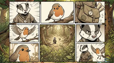Suddenly, a voice chirped, "Well, well, what have we here? A runaway scholar?" A robin, perched on a branch, tilted his head, regarding Barnaby with amusement. Suddenly, a voice chirped, "Well, well, what have we here? A runaway scholar?" A robin, perched on a branch, tilted his head, regarding Barnaby with amusement.