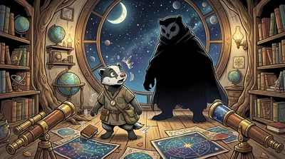 The observatory was in disarray, telescopes overturned, charts scattered, and books lay open on the floor. A low growl echoed from the shadows. The observatory was in disarray, telescopes overturned, charts scattered, and books lay open on the floor. A low growl echoed from the shadows.