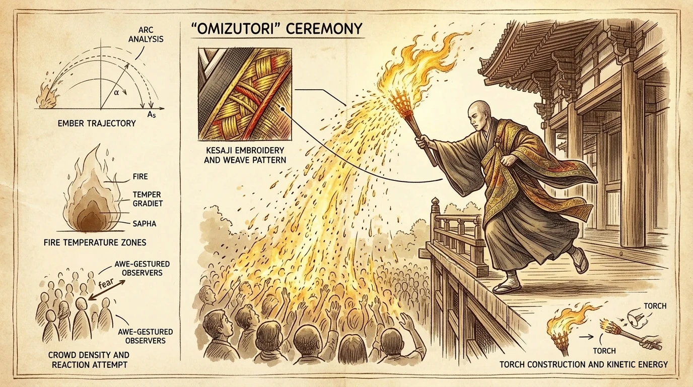 在二月堂举行的“御水取”仪式是一场盛大的火祭,每年举行,旨在净化土地,祈求好运。僧侣们挥舞着巨大的火把,火星如雨般洒落到人群中,人们相信这些火星可以… 在二月堂举行的“御水取”仪式是一场盛大的火祭,每年举行,旨在净化土地,祈求好运。僧侣们挥舞着巨大的火把,火星如雨般洒落到人群中,人们相信这些火星可以…