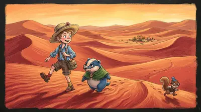 巴纳比·巴特卡普（Barnaby Buttercup）跳过绯红的沙丘，他那不匹配的袜子在风中飘扬。“快点，佩内洛普（Penelope）！